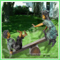 boy and girl playing bronze statue for garden decoration